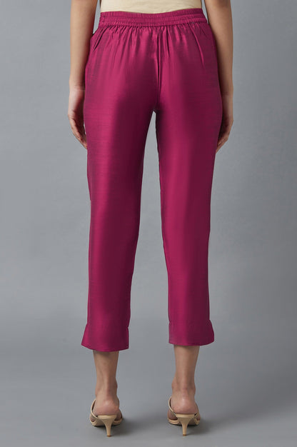 Pink Solid Straight Fit Woven Trousers With Elasticated Waistband