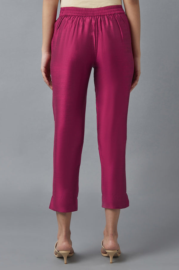 Pink Solid Straight Fit Woven Trousers With Elasticated Waistband