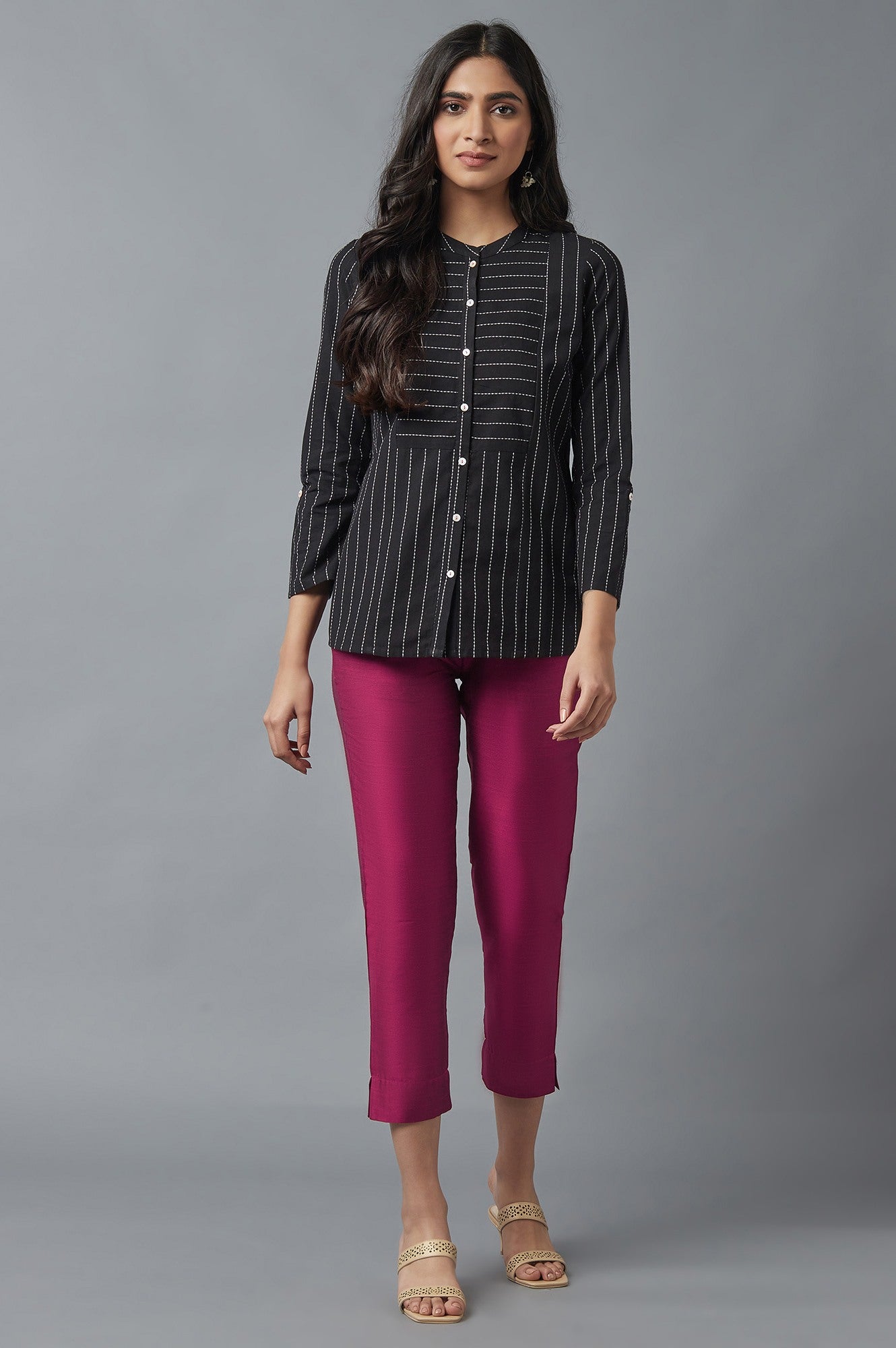 Pink Solid Straight Fit Woven Trousers With Elasticated Waistband