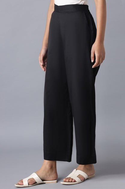 Black Solid Straight Fit Tencel Palazzo With Elasticated Waist