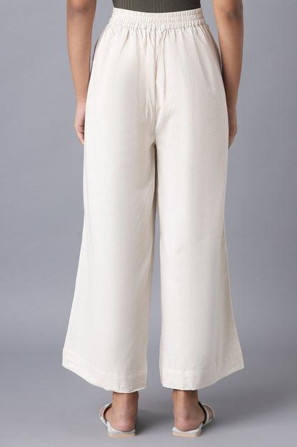 Off White Solid Wide Leg Tencel Palazzo With Elasticated Waist