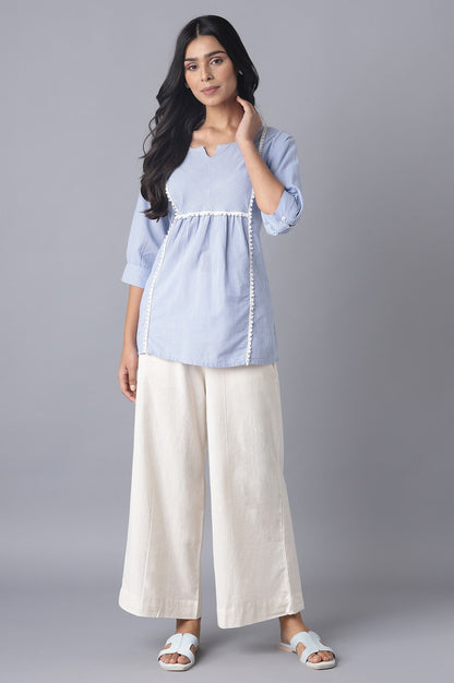 Off White Solid Wide Leg Tencel Palazzo With Elasticated Waist