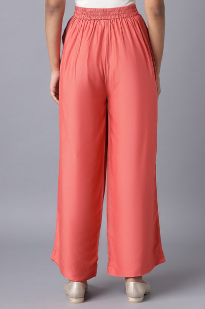 Peach Solid Straight Fit Tencel Palazzo With Elasticated Waistband