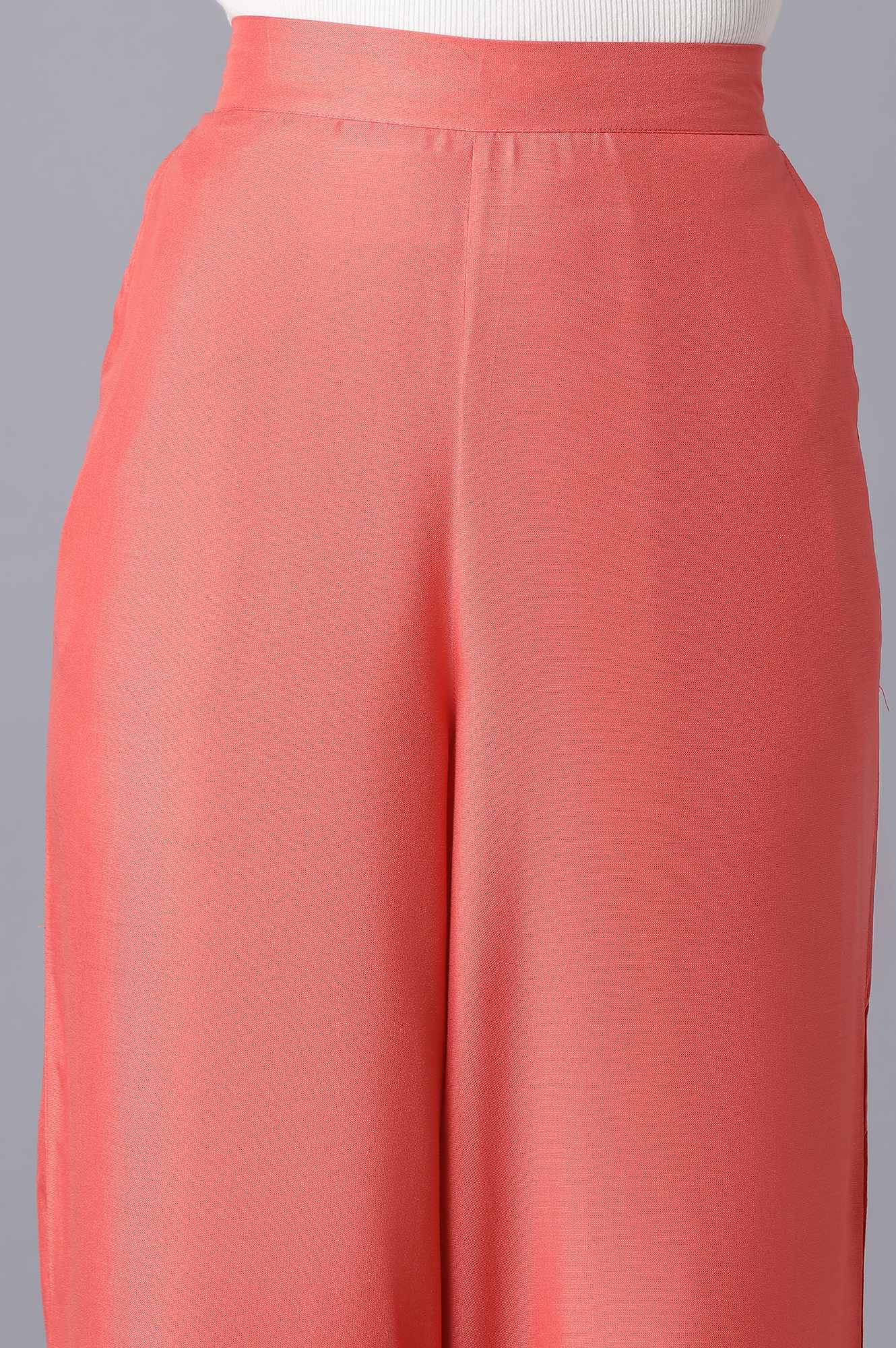 Peach Solid Straight Fit Tencel Palazzo With Elasticated Waistband