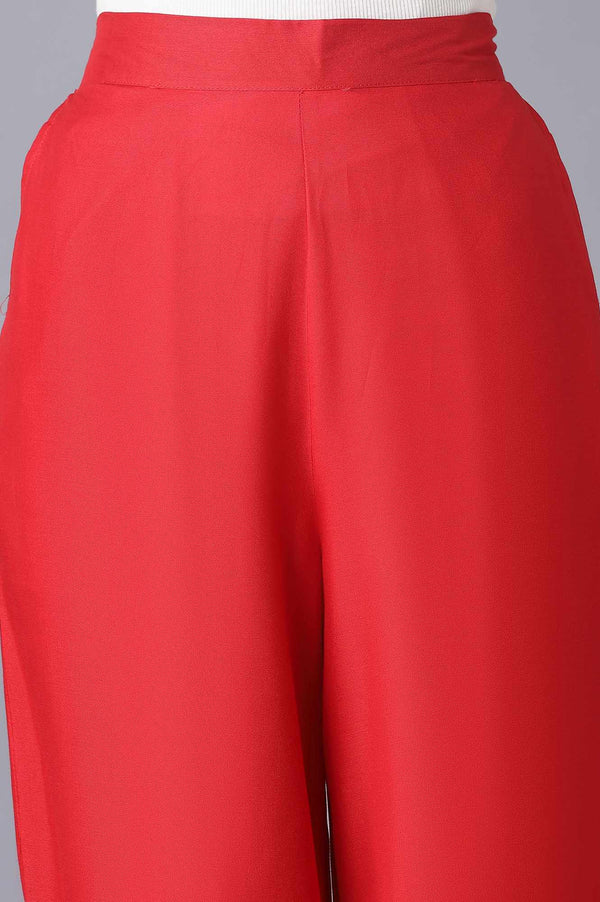 Elleven Women's Red Solid Straight Fit Tencel Pants With Elasticated Waist