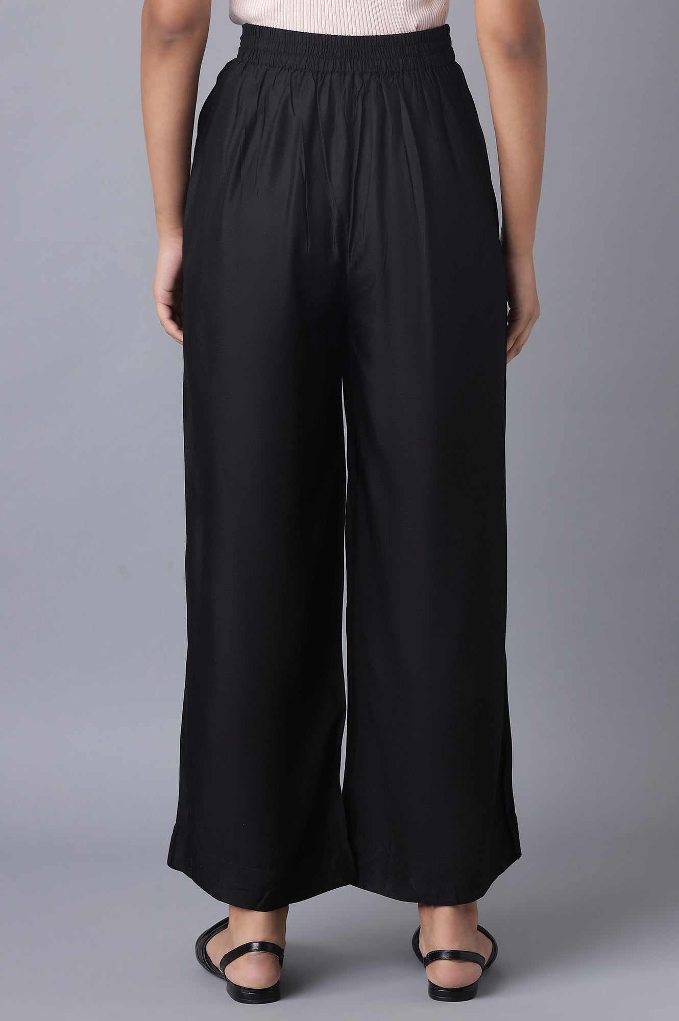 Black Solid Wide Leg Tencel Palazzo With Elasticated Waist