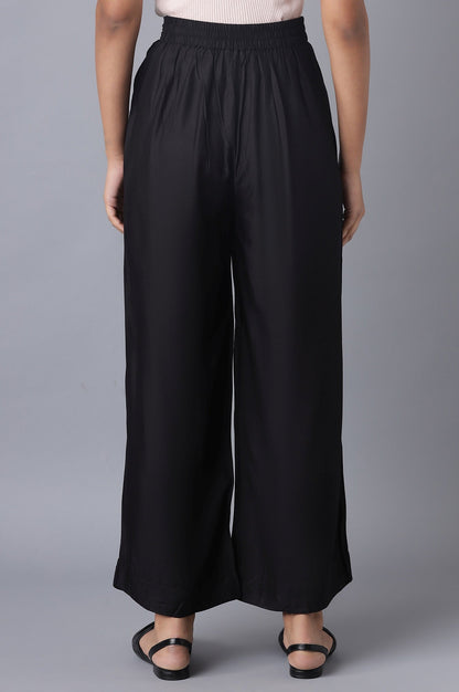 Black Solid Wide Leg Tencel Palazzo With Elasticated Waist