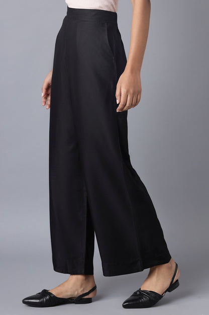 Black Solid Wide Leg Tencel Palazzo With Elasticated Waist
