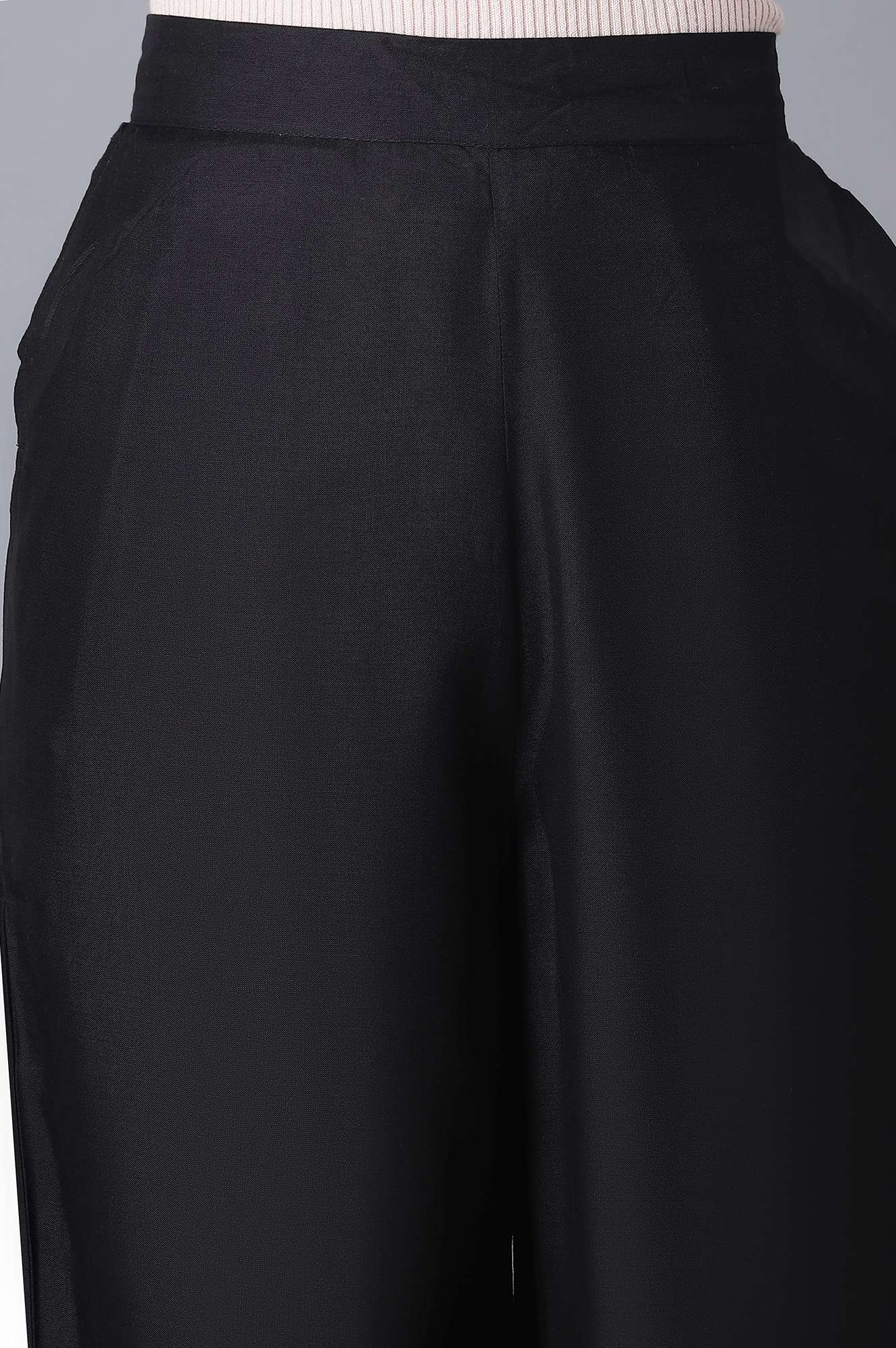 Black Solid Wide Leg Tencel Palazzo With Elasticated Waist
