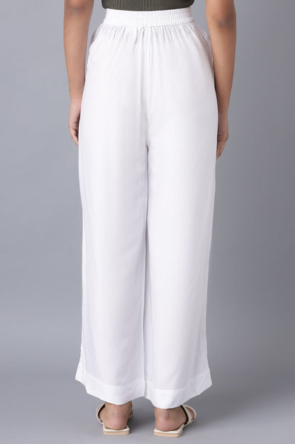 White Solid Wide Leg Tencel Trousers With Elasticated Waist