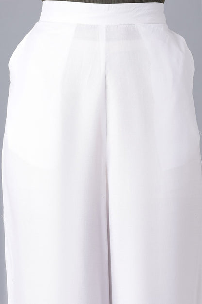 White Solid Wide Leg Tencel Trousers With Elasticated Waist