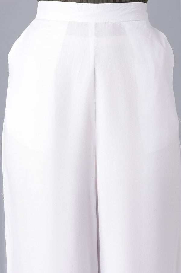 White Solid Wide Leg Tencel Trousers With Elasticated Waist