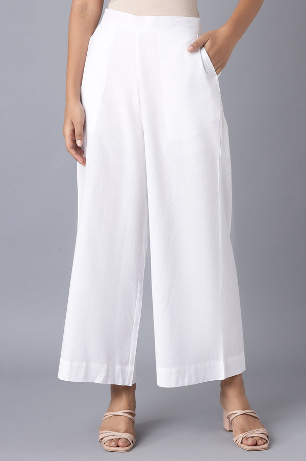 Elleven Women's White Solid Wide Leg Tencel Palazzo With Elasticated Waist