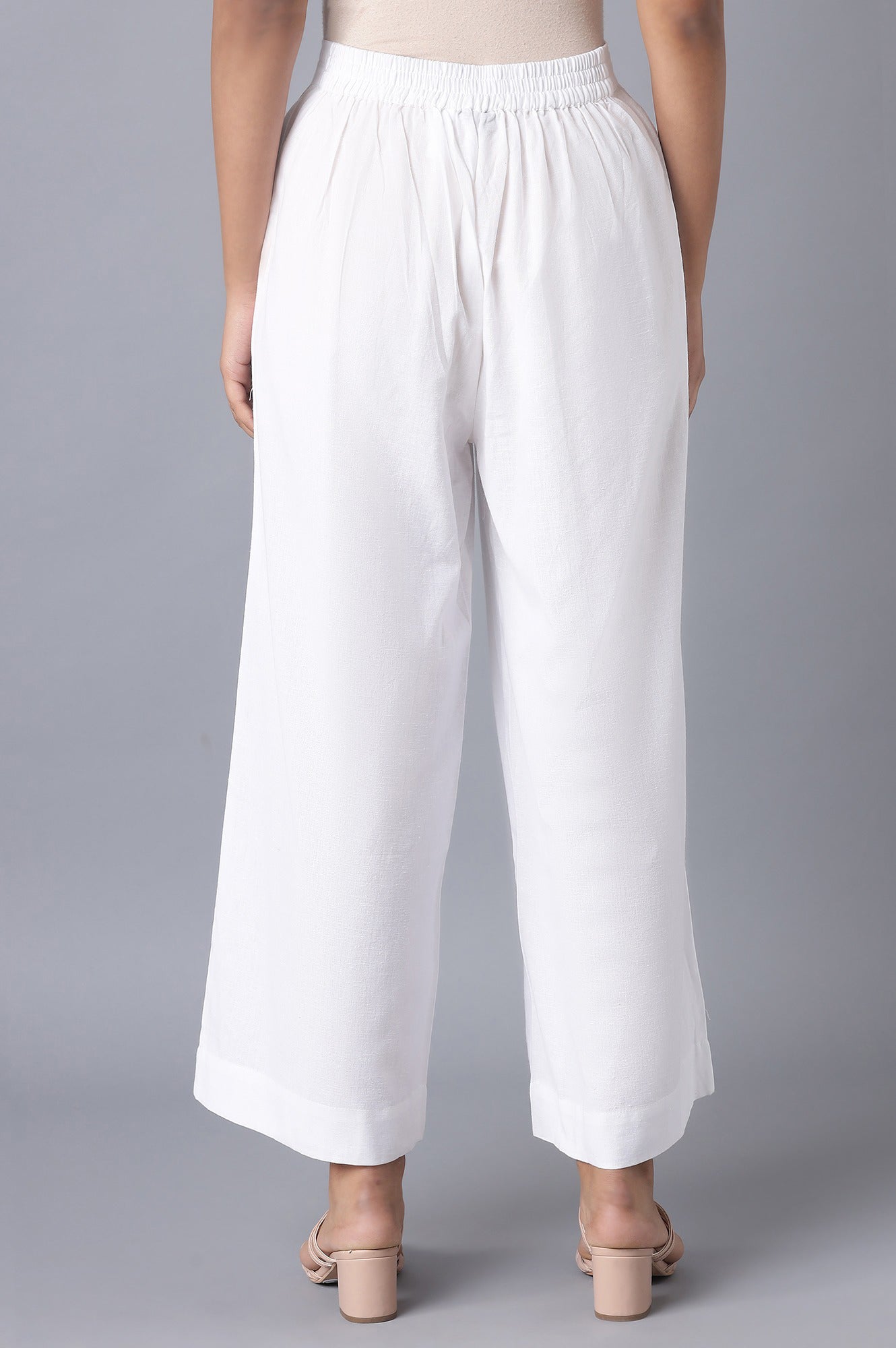 White Solid Wide Leg Tencel Palazzo With Elasticated Waist