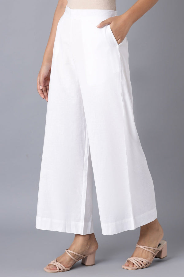 Elleven Women's White Solid Wide Leg Tencel Palazzo With Elasticated Waist