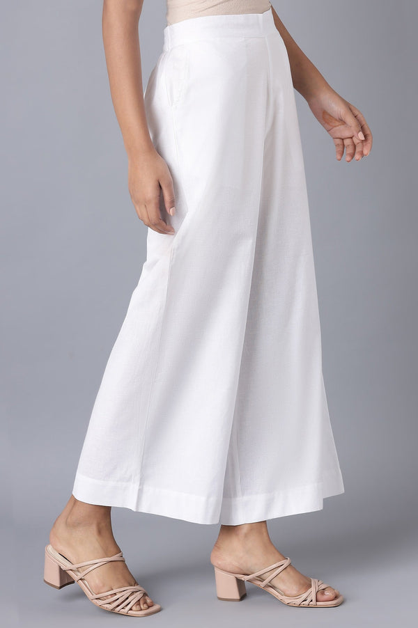 Elleven Women's White Solid Wide Leg Tencel Palazzo With Elasticated Waist