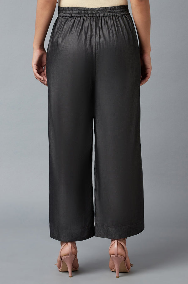 Black Solid Straight Fit Tencel Palazzo With Elasticated Waist