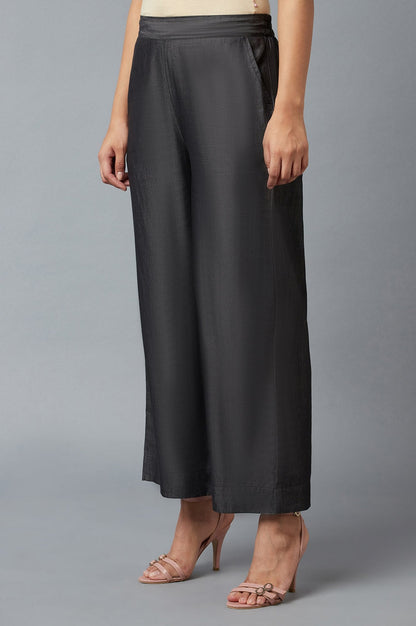 Black Solid Straight Fit Tencel Palazzo With Elasticated Waist