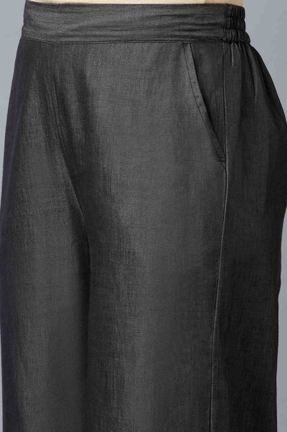 Black Solid Straight Fit Tencel Palazzo With Elasticated Waist
