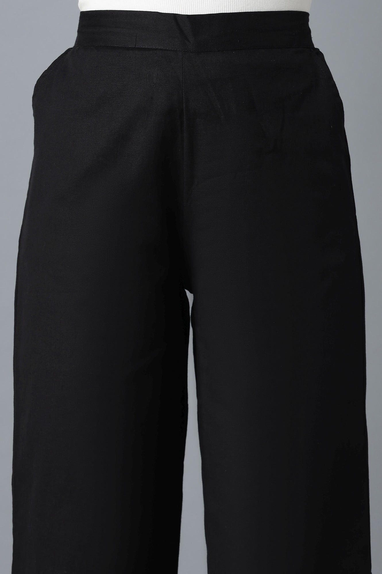 Black Solid Straight Fit Cotton Culottes With Elasticated Waist