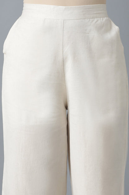 Off White Solid Straight Fit Cotton Culottes With Elasticated Waist