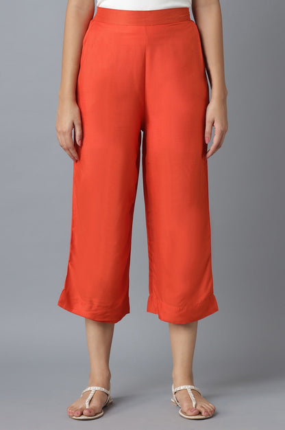 Orange Solid Straight Fit Cotton Palazzo With Elasticated Waist