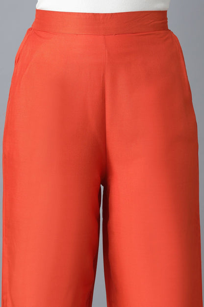 Orange Solid Straight Fit Cotton Palazzo With Elasticated Waist