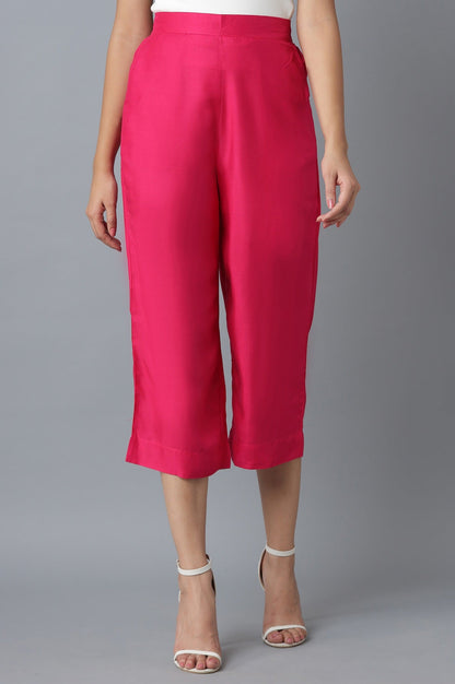 Pink Solid Straight Fit Cotton Culottes With Elasticated Waist