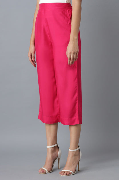 Pink Solid Straight Fit Cotton Culottes With Elasticated Waist
