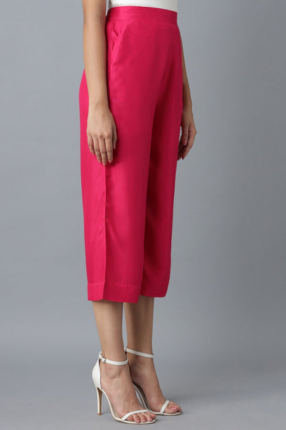Pink Solid Straight Fit Cotton Culottes With Elasticated Waist
