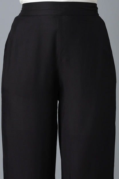Black Solid Straight Fit Cotton Culottes With Elasticated Waist