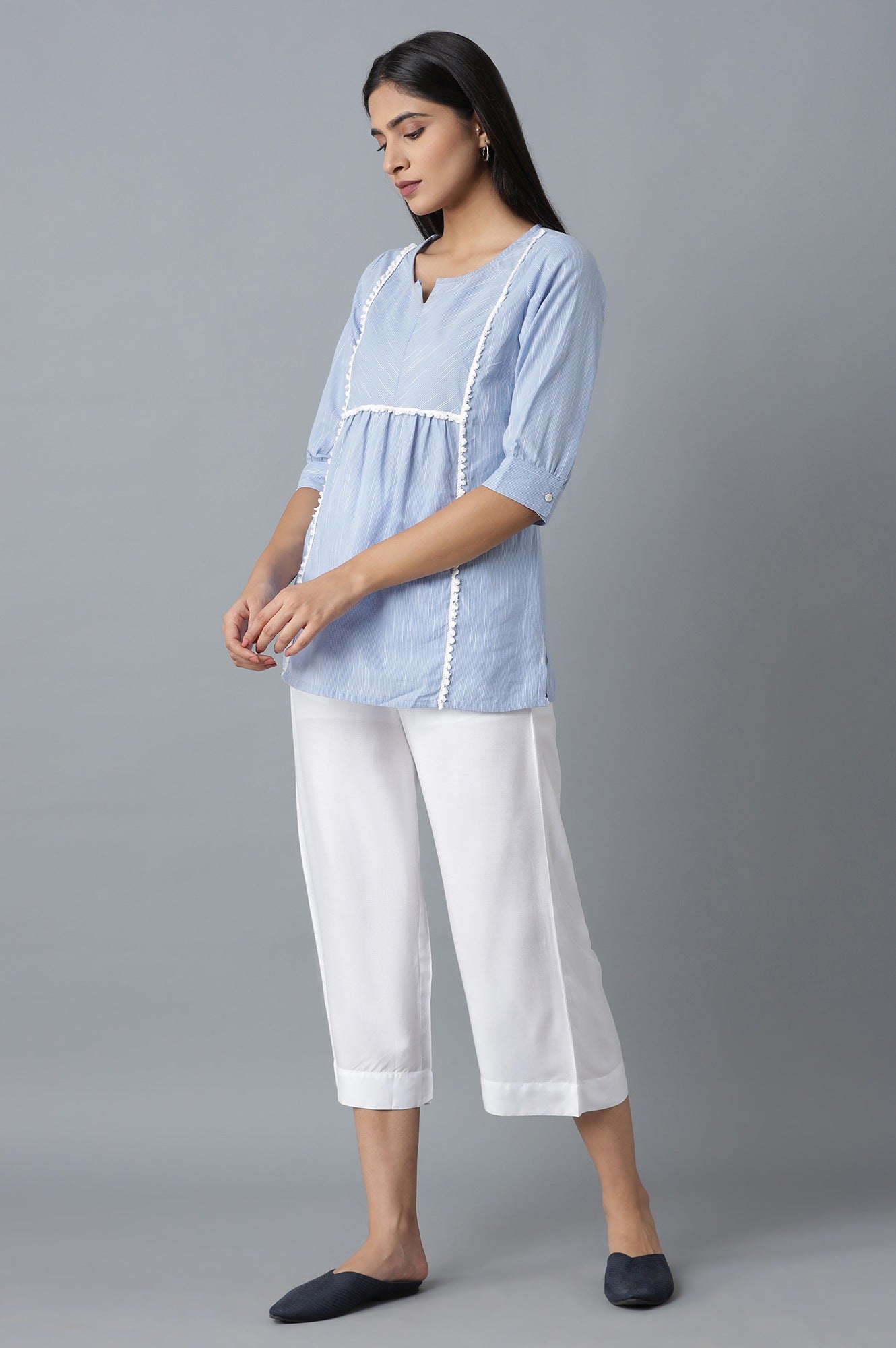 White Solid Wide Leg Cotton Culottes With Elasticated Waist