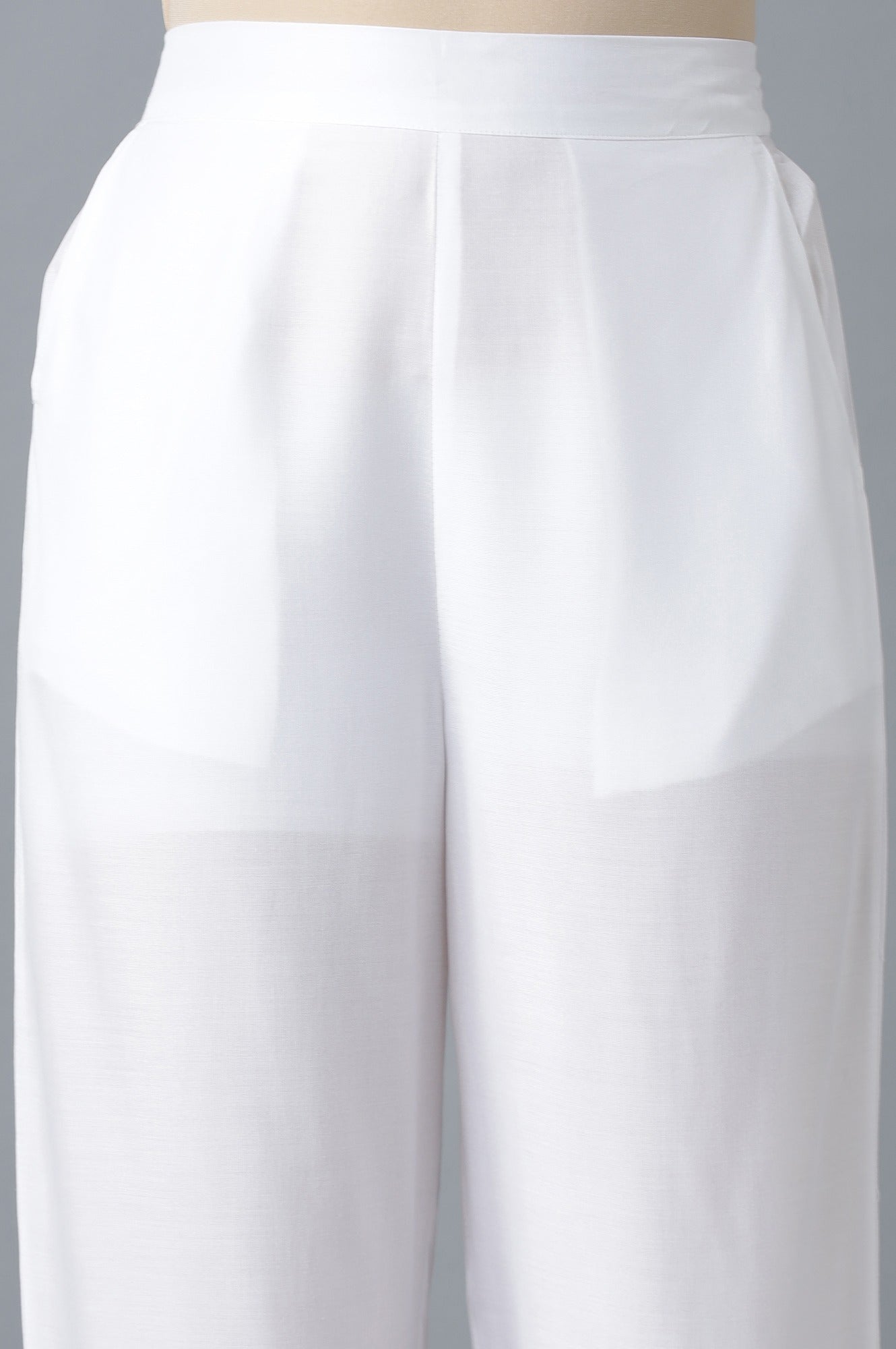 White Solid Wide Leg Cotton Culottes With Elasticated Waist