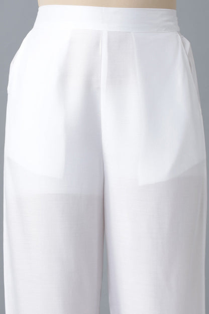 White Solid Wide Leg Cotton Culottes With Elasticated Waist