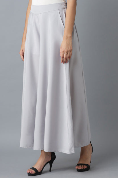 Silver Solid Flared Polyester Palazzo With Elasticated Waist