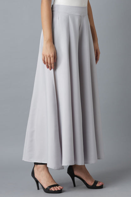 Silver Solid Flared Polyester Palazzo With Elasticated Waist