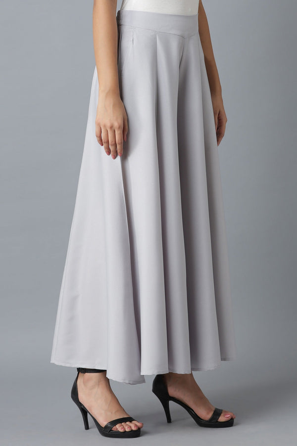Elleven Women's Silver Solid Flared Polyester Palazzo With Elasticated Waist