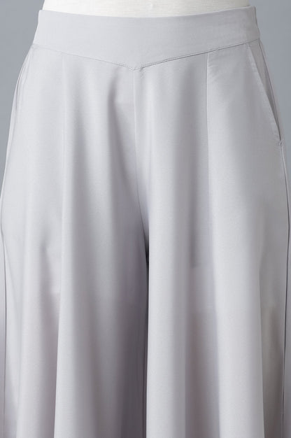Silver Solid Flared Polyester Palazzo With Elasticated Waist