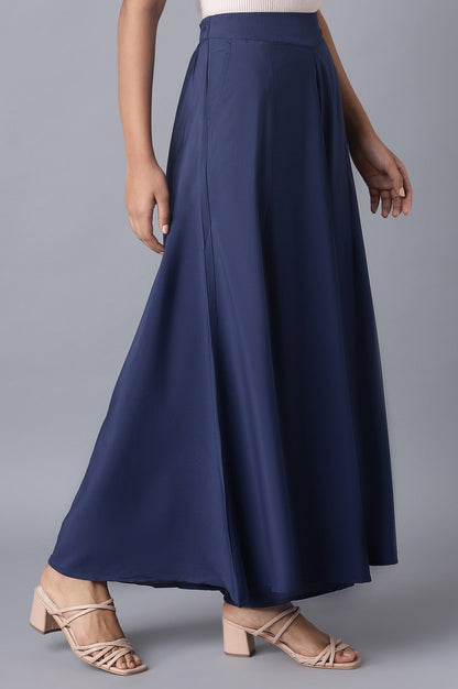 Blue Solid Flared Woven Palazzo with Elasticated Waist