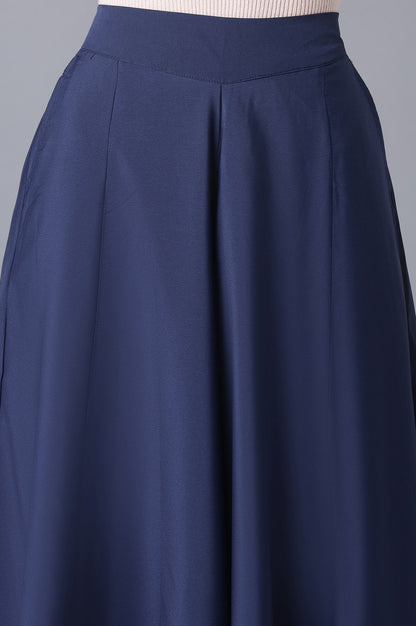 Blue Solid Flared Woven Palazzo with Elasticated Waist