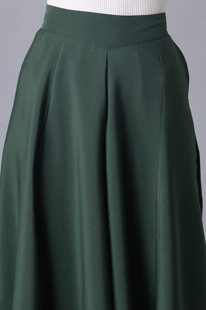 Muted Sage Green Solid Flared Woven Palazzo With Elasticated Waistband