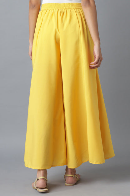 Yellow Solid Flared Cotton Palazzo With Elasticated Waist