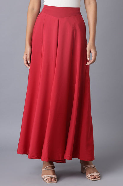 Red Solid Flared Woven Palazzo With Elasticated Waistband