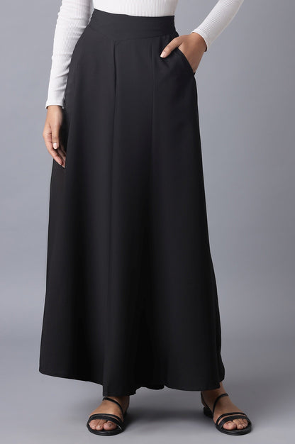 Black Solid Flared Woven Palazzo With Elasticated Waist
