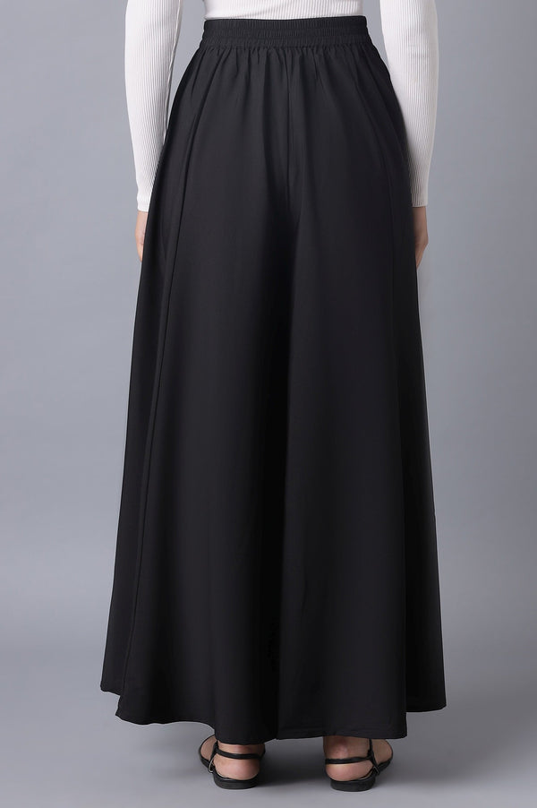 Elleven Women's Black Solid Flared Woven Palazzo With Elasticated Waist