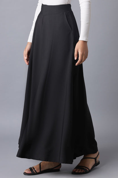 Black Solid Flared Woven Palazzo With Elasticated Waist