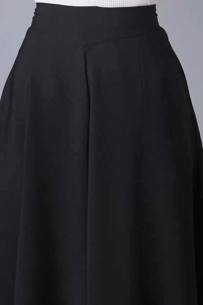 Black Solid Flared Woven Palazzo With Elasticated Waist