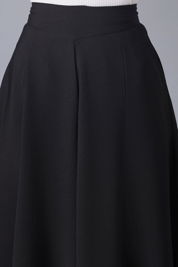 Elleven Women's Black Solid Flared Woven Palazzo With Elasticated Waist