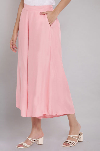 Pink Solid Flared Cotton Culottes With Elasticated Waist