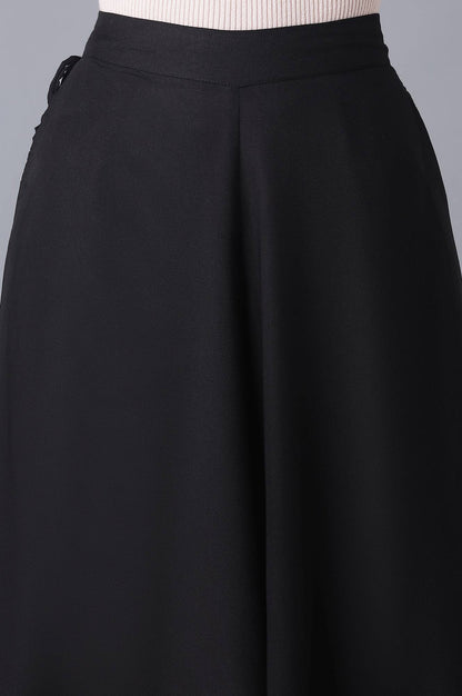 Black Solid Flared Woven Culottes With Drawstring Detail